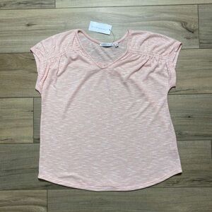 Notations Women's Cap Sleeve‎ Shirred Front Textured Top Size Medium Pink